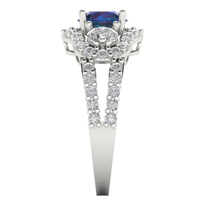 2.16 cttw Simulated Alexandrite Three-Stone Engagement Ring - Solid White Gold (VVS1, Round Cut,6.5mm)