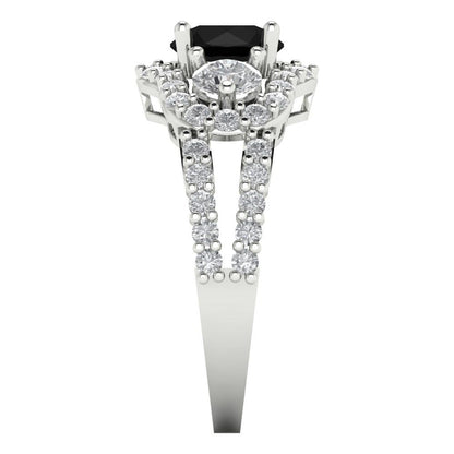 2.16 cttw Natural Onyx Three-Stone Engagement Ring - Solid White Gold (VVS1, Round Cut,6.5mm)