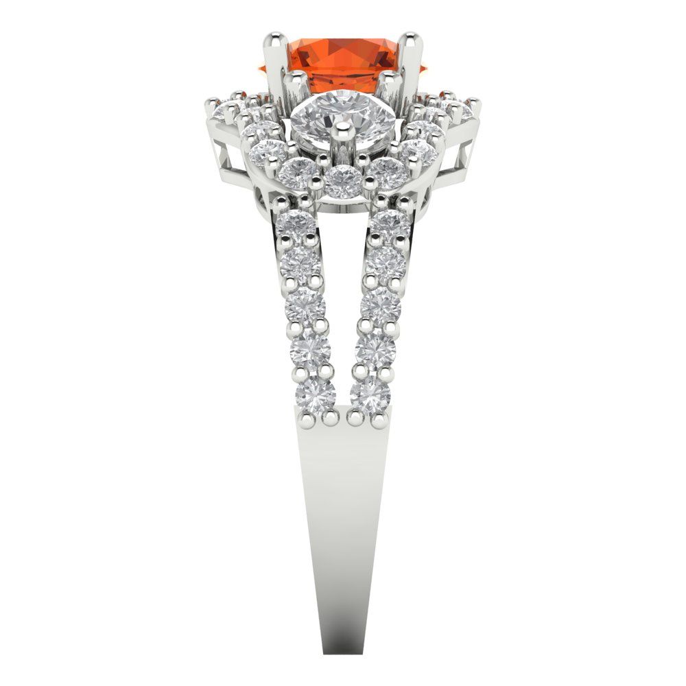 2.16 cttw Zirconia Simulated Red Diamond Three-Stone Engagement Ring - Solid Gold (VVS1, Round Cut,6.5mm)