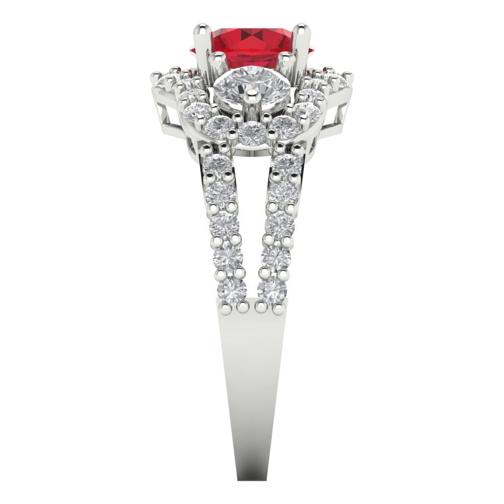 2.16 cttw Simulated Ruby Three-Stone Engagement Ring - Solid White Gold (VVS1, Round Cut,6.5mm)