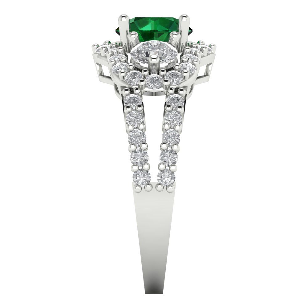 2.16 cttw Simulated Emerald Three-Stone Engagement Ring - Solid White Gold (VVS1, Round Cut,6.5mm)