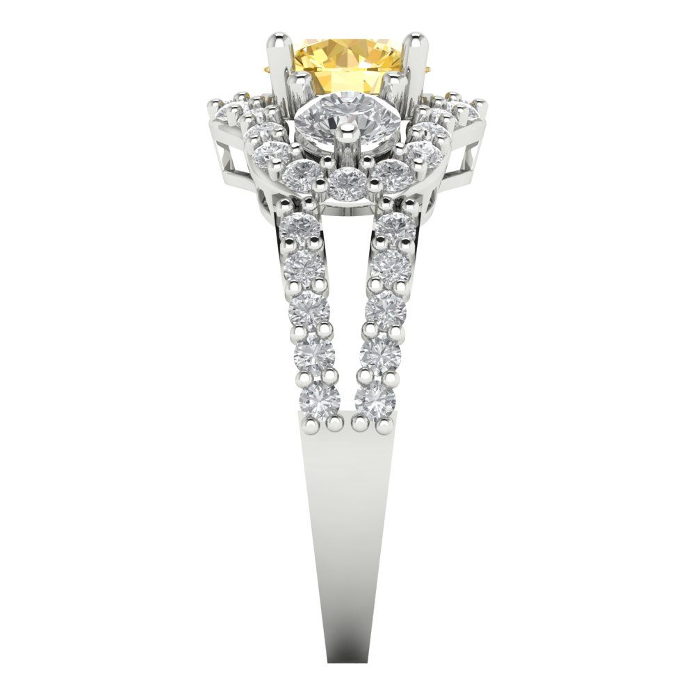 2.16 cttw Natural Citrine Three-Stone Engagement Ring - Solid White Gold (VVS1, Round Cut,6.5mm)