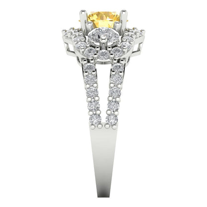 2.16 cttw Natural Citrine Three-Stone Engagement Ring - Solid White Gold (VVS1, Round Cut,6.5mm)