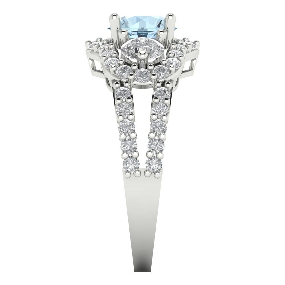 2.16 cttw Natural Aquamarine Three-Stone Engagement Ring - Solid White Gold (VVS1, Round Cut,6.5mm)