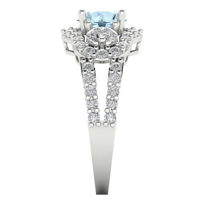 2.16 cttw Natural Aquamarine Three-Stone Engagement Ring - Solid White Gold (VVS1, Round Cut,6.5mm)