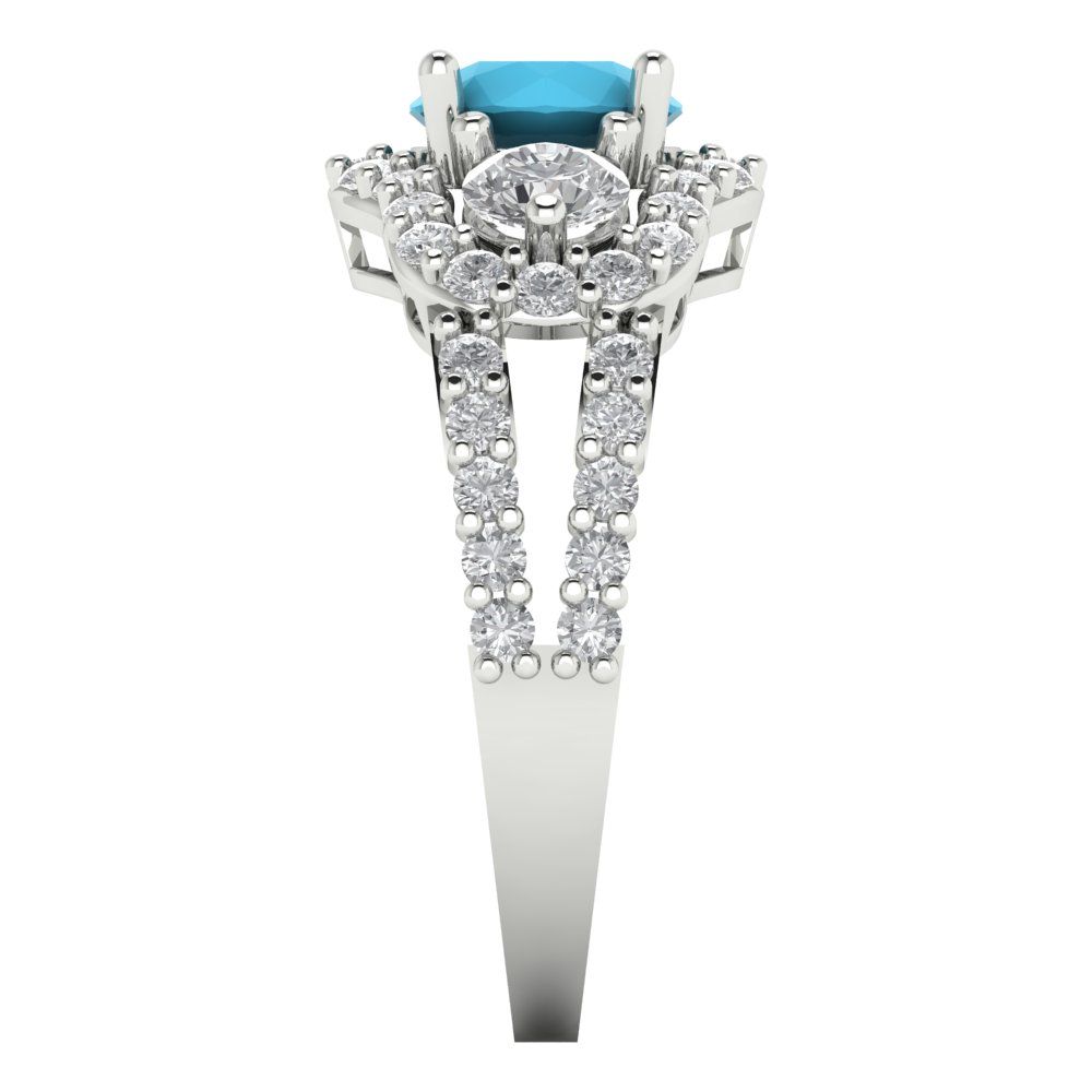 2.16 cttw Simulated Turquoise Three-Stone Engagement Ring - Solid White Gold (VVS1, Round Cut,6.5mm)