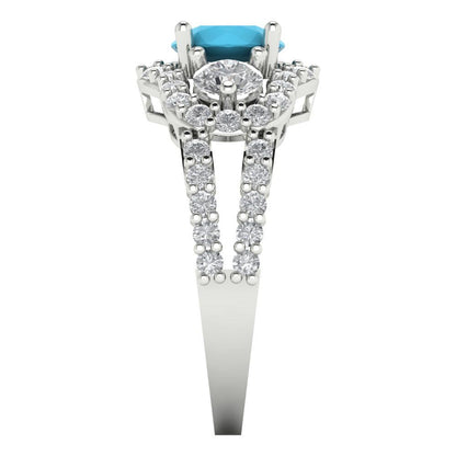 2.16 cttw Simulated Turquoise Three-Stone Engagement Ring - Solid White Gold (VVS1, Round Cut,6.5mm)