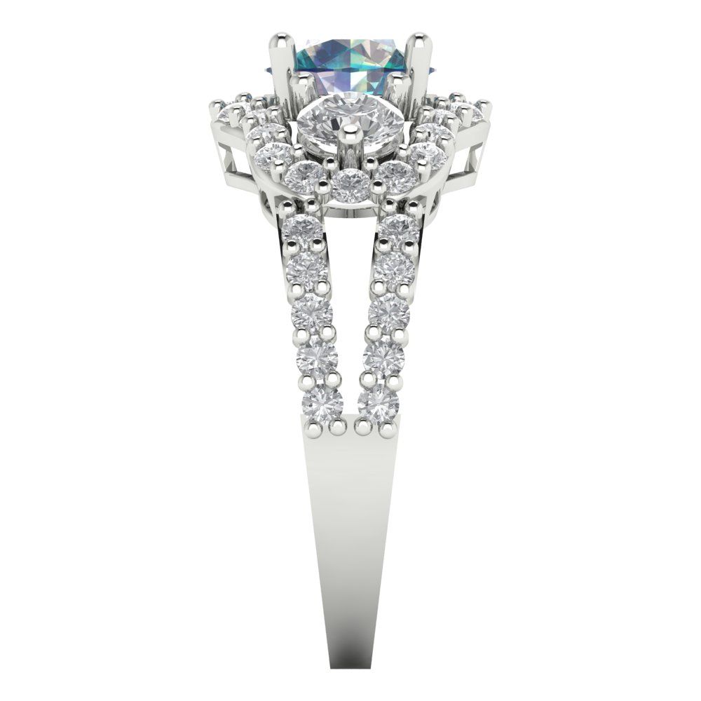 2.16 cttw Blue Moissanite Three-Stone Engagement Ring - Solid Gold (Round Cut,6.5mm)