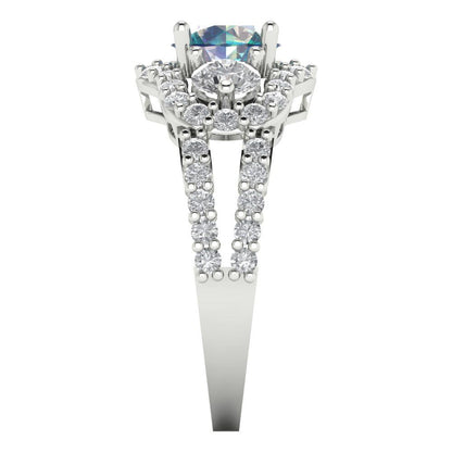 2.16 cttw Blue Moissanite Three-Stone Engagement Ring - Solid Gold (Round Cut,6.5mm)