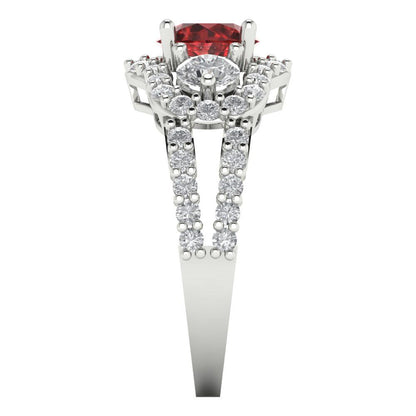 2.16 cttw Natural Garnet Three-Stone Engagement Ring - Solid White Gold (VVS1, Round Cut,6.5mm)