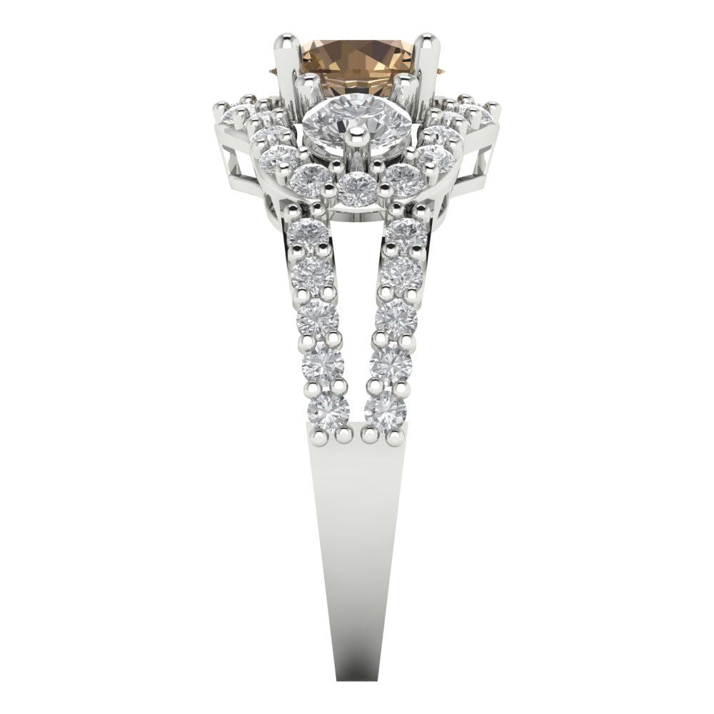 2.16 cttw Zirconia Simulated Champagne Diamond Three-Stone Engagement Ring - Solid Gold (VVS1, Round Cut,6.5mm)