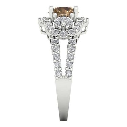 2.16 cttw Zirconia Simulated Champagne Diamond Three-Stone Engagement Ring - Solid Gold (VVS1, Round Cut,6.5mm)