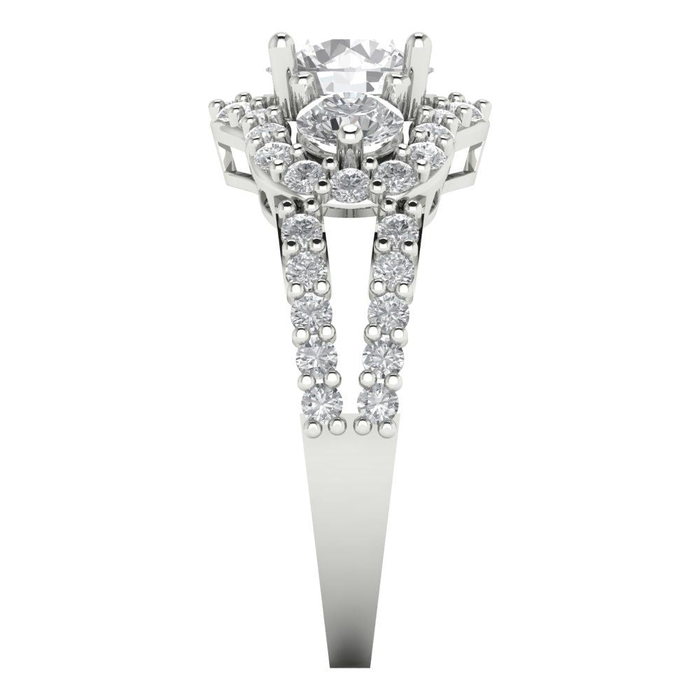 2.16 cttw White Sapphire Three-Stone Engagement Ring - Solid White Gold (VVS1, Round Cut,6.5mm)