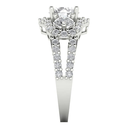 2.16 cttw White Sapphire Three-Stone Engagement Ring - Solid White Gold (VVS1, Round Cut,6.5mm)