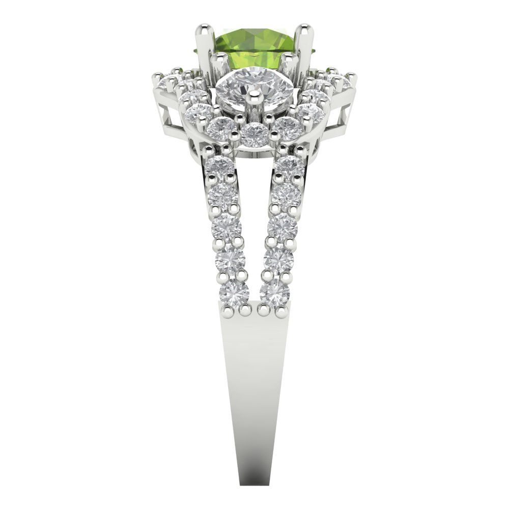 2.16 cttw Natural Peridot Three-Stone Engagement Ring - Solid White Gold (VVS1, Round Cut,6.5mm)