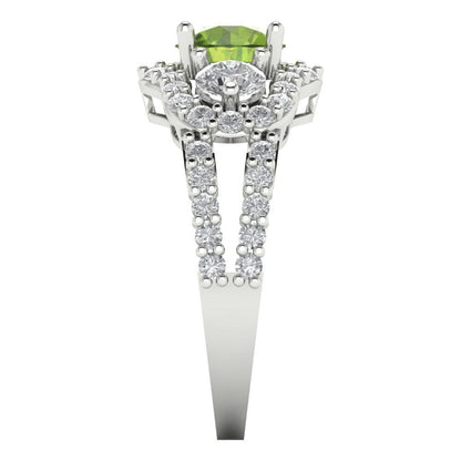 2.16 cttw Natural Peridot Three-Stone Engagement Ring - Solid White Gold (VVS1, Round Cut,6.5mm)