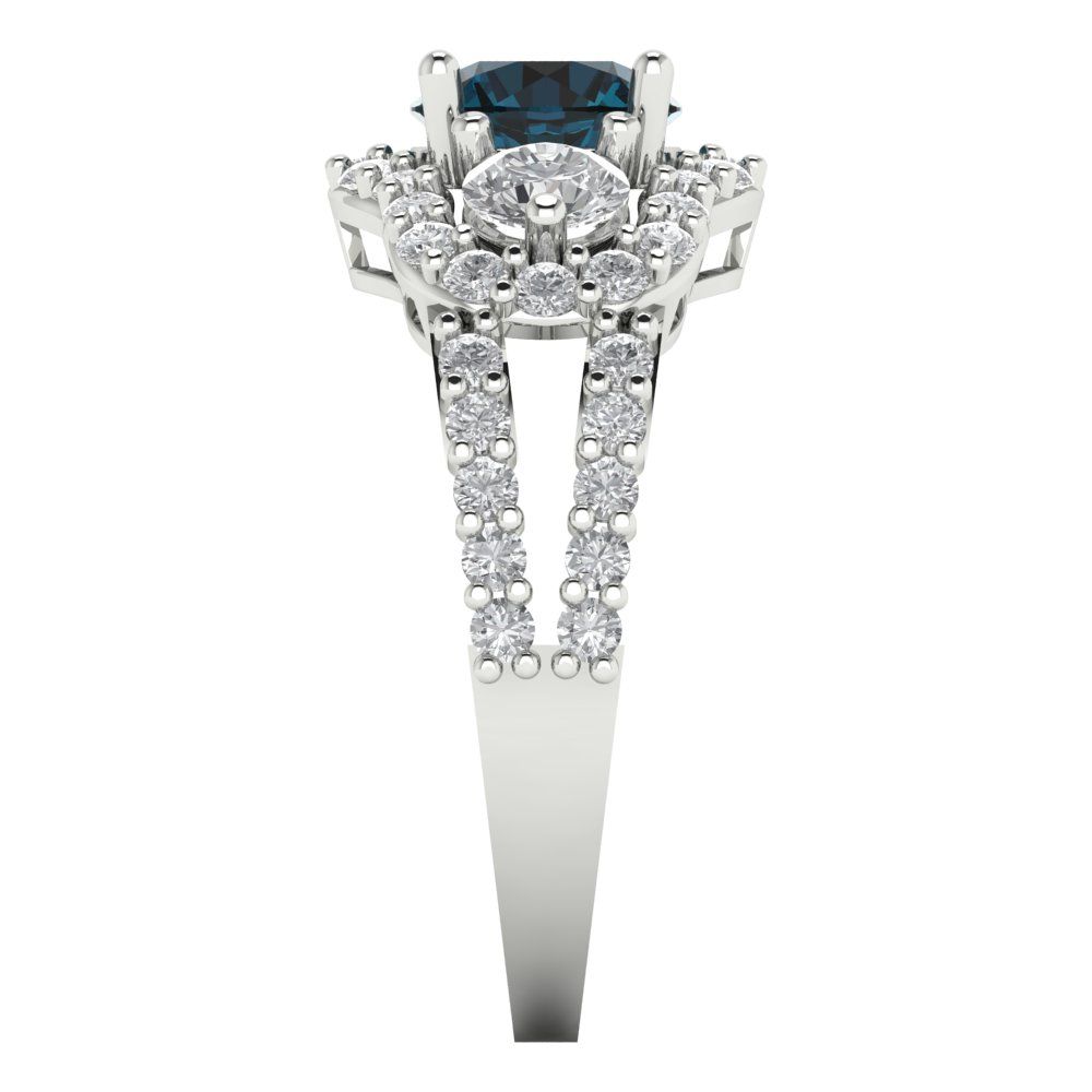 2.16 cttw Natural London Blue Topaz Three-Stone Engagement Ring - Solid Gold (Round Cut,6.5mm)