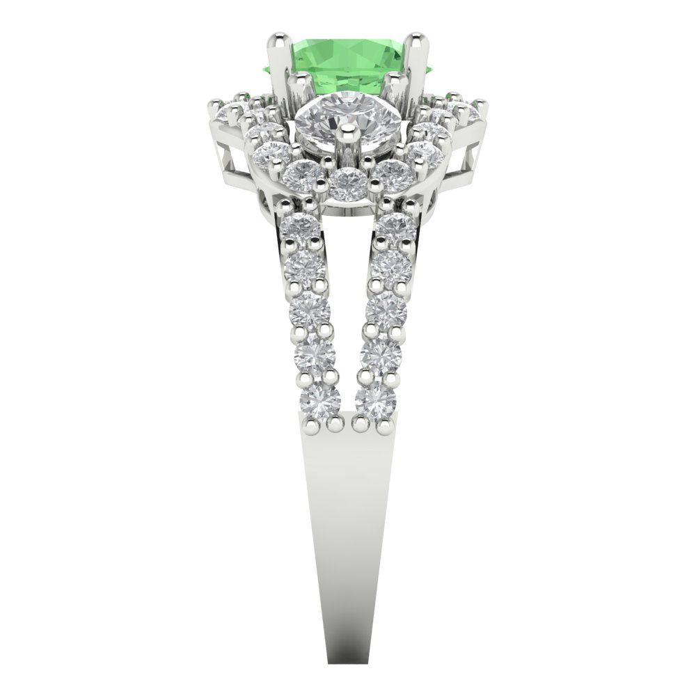 2.16 cttw Zirconia Simulated Green Diamond Three-Stone Engagement Ring - Solid Gold (VVS1, Round Cut,6.5mm)