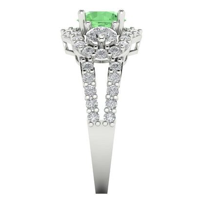2.16 cttw Zirconia Simulated Green Diamond Three-Stone Engagement Ring - Solid Gold (VVS1, Round Cut,6.5mm)