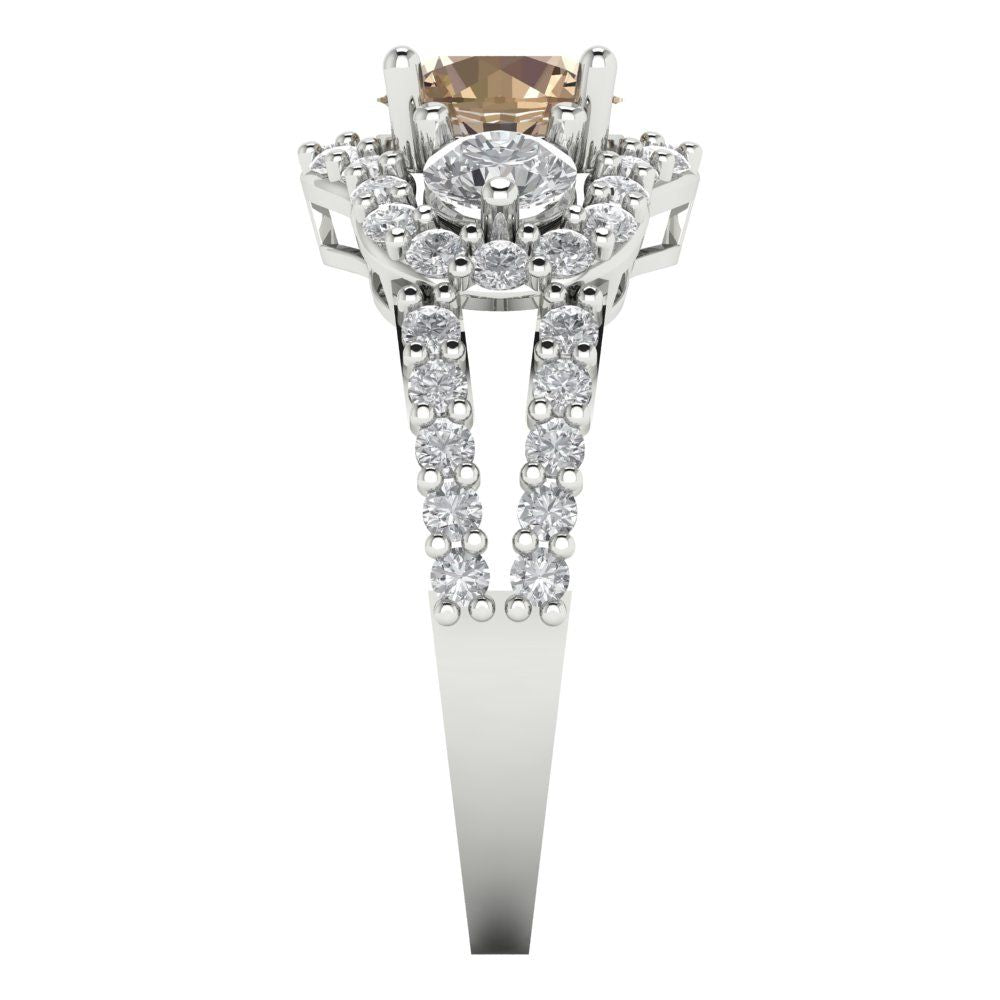 2.16 cttw Yellow Moissanite Three-Stone Engagement Ring - Solid Gold (Round Cut,6.5mm)