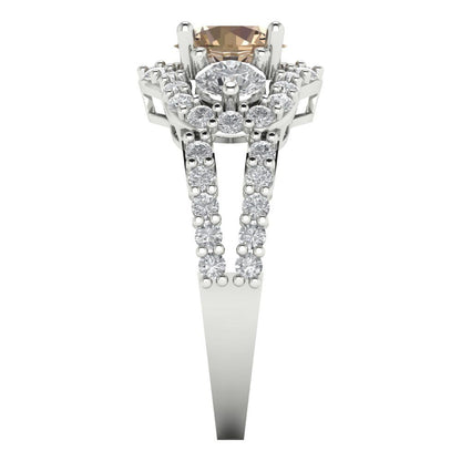 2.16 cttw Yellow Moissanite Three-Stone Engagement Ring - Solid Gold (Round Cut,6.5mm)