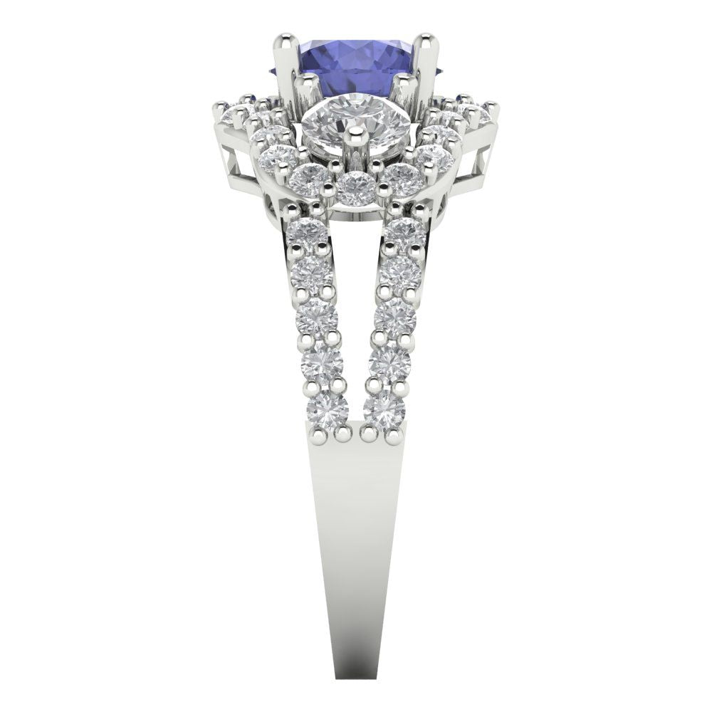 2.16 cttw Simulated Tanzanite Three-Stone Engagement Ring - Solid Gold (Round Cut,6.5mm)