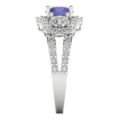 2.16 cttw Simulated Tanzanite Three-Stone Engagement Ring - Solid Gold (Round Cut,6.5mm)
