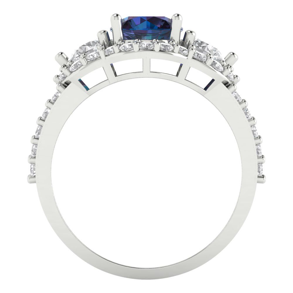2.16 cttw Simulated Alexandrite Three-Stone Engagement Ring - Solid White Gold (VVS1, Round Cut,6.5mm)