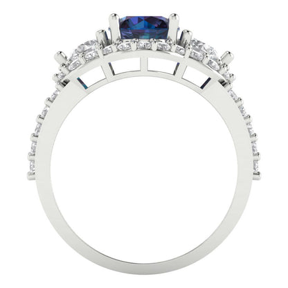 2.16 cttw Simulated Alexandrite Three-Stone Engagement Ring - Solid White Gold (VVS1, Round Cut,6.5mm)