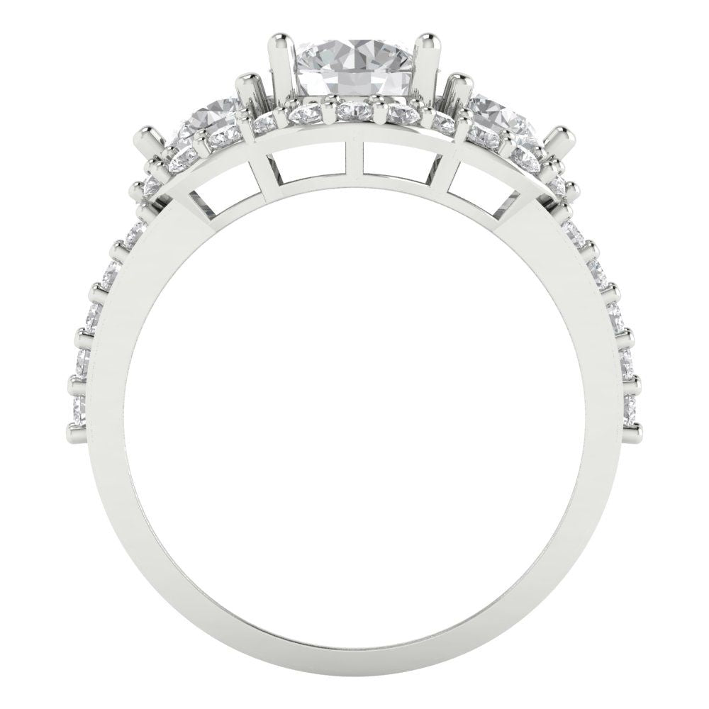 2.16 cttw White Sapphire Three-Stone Engagement Ring - Solid White Gold (VVS1, Round Cut,6.5mm)