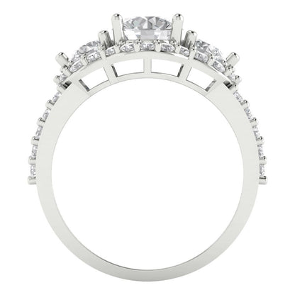 2.16 cttw White Sapphire Three-Stone Engagement Ring - Solid White Gold (VVS1, Round Cut,6.5mm)