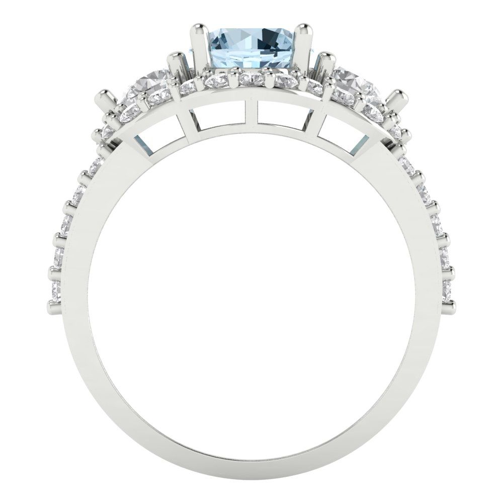 2.16 cttw Natural Aquamarine Three-Stone Engagement Ring - Solid White Gold (VVS1, Round Cut,6.5mm)