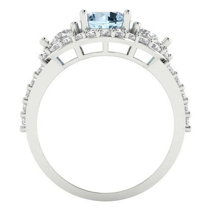 2.16 cttw Natural Aquamarine Three-Stone Engagement Ring - Solid White Gold (VVS1, Round Cut,6.5mm)