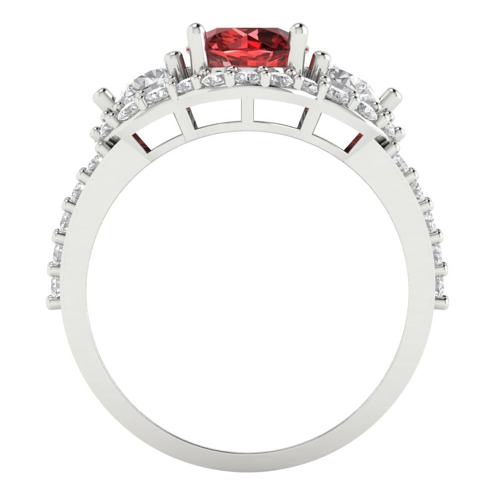 2.16 cttw Natural Garnet Three-Stone Engagement Ring - Solid White Gold (VVS1, Round Cut,6.5mm)