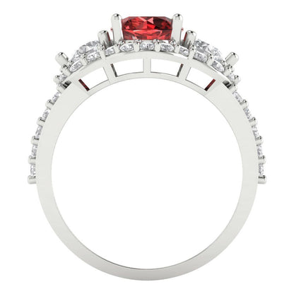 2.16 cttw Natural Garnet Three-Stone Engagement Ring - Solid White Gold (VVS1, Round Cut,6.5mm)