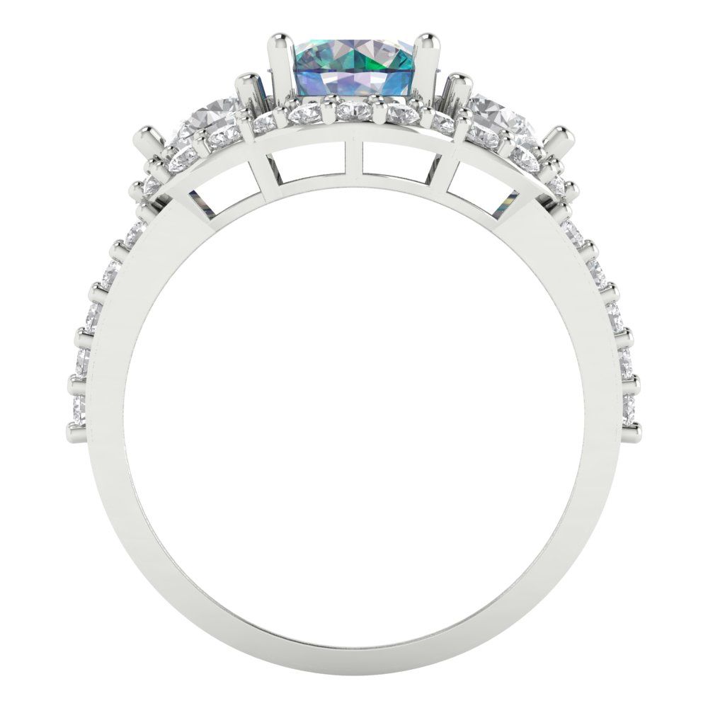 2.16 cttw Blue Moissanite Three-Stone Engagement Ring - Solid Gold (Round Cut,6.5mm)