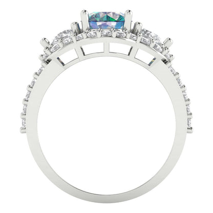 2.16 cttw Blue Moissanite Three-Stone Engagement Ring - Solid Gold (Round Cut,6.5mm)