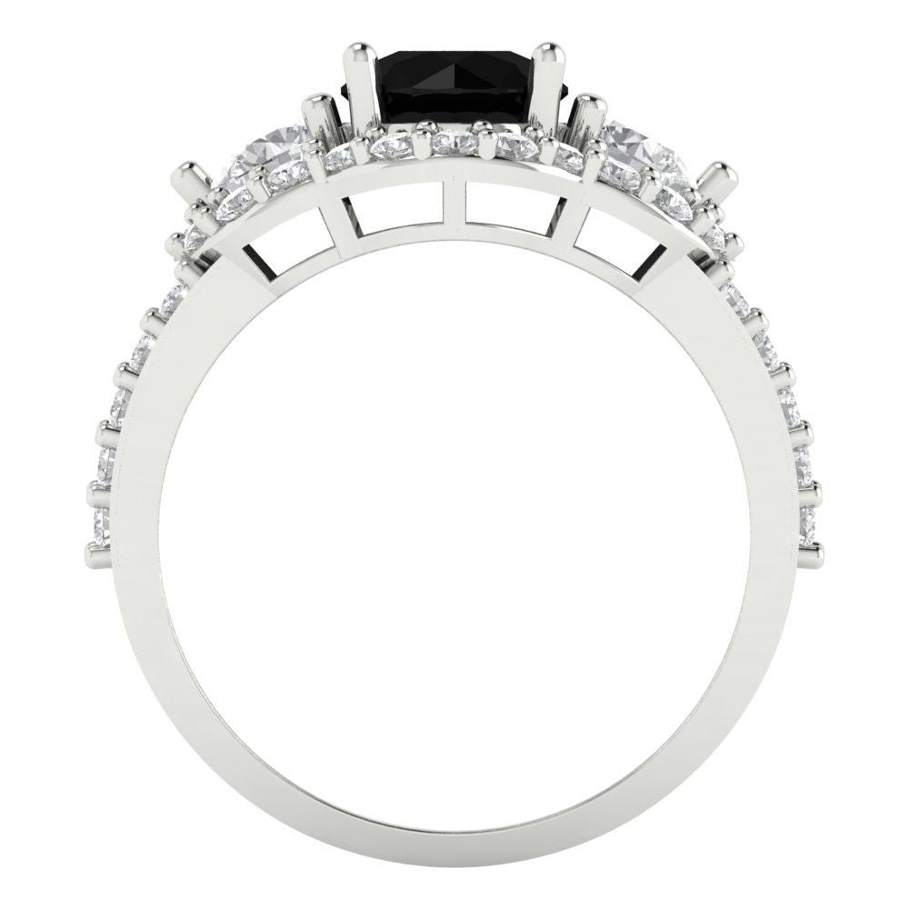 2.16 cttw Natural Onyx Three-Stone Engagement Ring - Solid White Gold (VVS1, Round Cut,6.5mm)