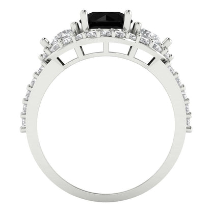 2.16 cttw Natural Onyx Three-Stone Engagement Ring - Solid White Gold (VVS1, Round Cut,6.5mm)