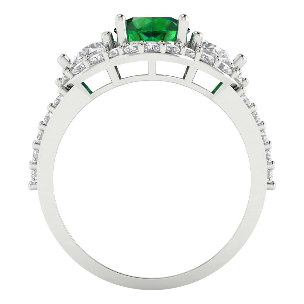 2.16 cttw Simulated Emerald Three-Stone Engagement Ring - Solid White Gold (VVS1, Round Cut,6.5mm)