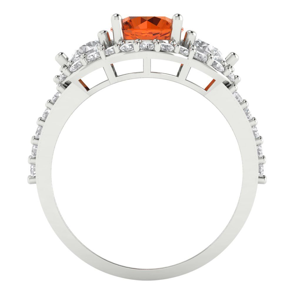 2.16 cttw Simulated Pink Tourmaline Three-Stone Engagement Ring - Solid White Gold (VVS1, Round Cut,6.5mm)