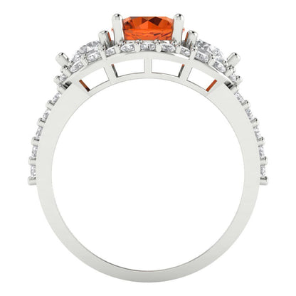 2.16 cttw Simulated Pink Tourmaline Three-Stone Engagement Ring - Solid White Gold (VVS1, Round Cut,6.5mm)