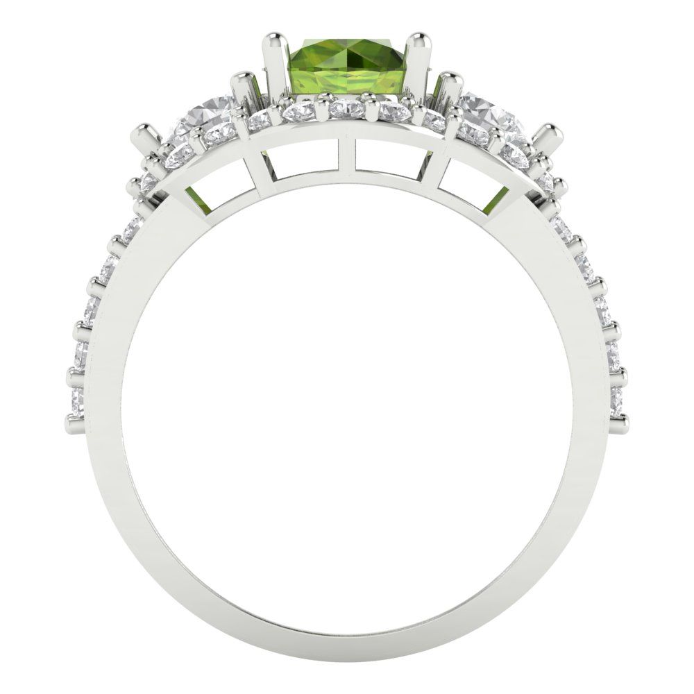 2.16 cttw Natural Peridot Three-Stone Engagement Ring - Solid White Gold (VVS1, Round Cut,6.5mm)