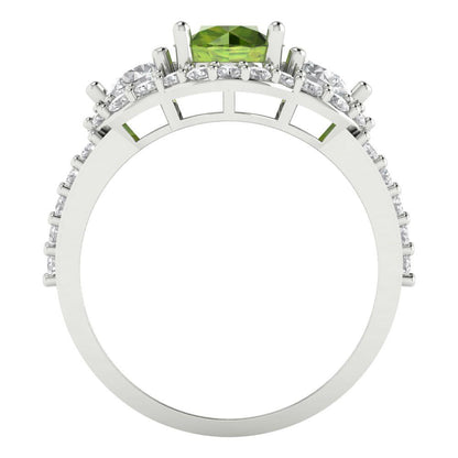 2.16 cttw Natural Peridot Three-Stone Engagement Ring - Solid White Gold (VVS1, Round Cut,6.5mm)