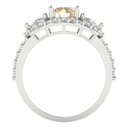 2.16 cttw Natural Morganite Three-Stone Engagement Ring - Solid Gold (Round Cut,6.5mm)