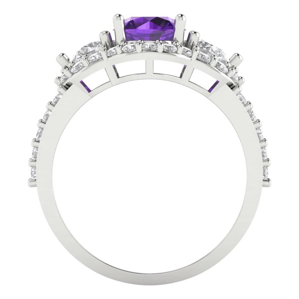 2.16 cttw Natural Amethyst Three-Stone Engagement Ring - Solid White Gold (VVS1, Round Cut,6.5mm)