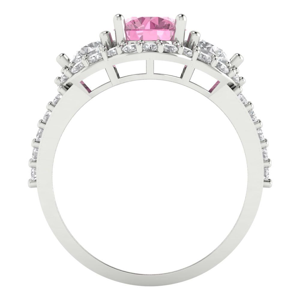 2.16 cttw Zirconia Simulated Pink Diamond Three-Stone Engagement Ring - Solid White Gold (VVS1, Round Cut,6.5mm)