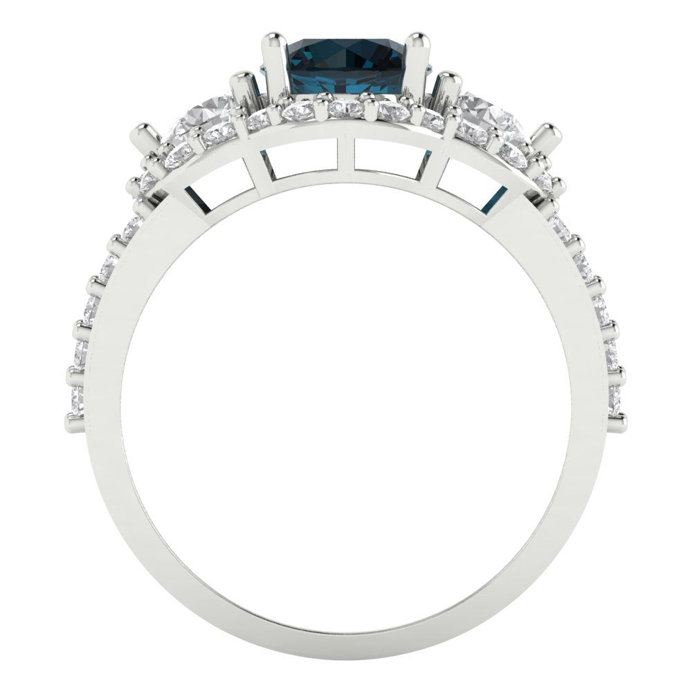 2.16 cttw Natural London Blue Topaz Three-Stone Engagement Ring - Solid Gold (Round Cut,6.5mm)