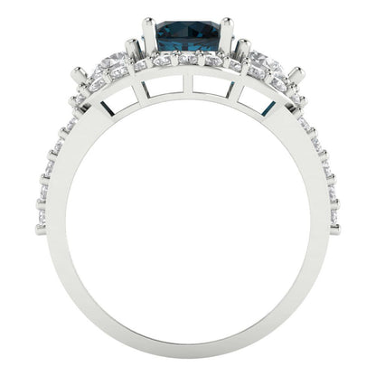 2.16 cttw Natural London Blue Topaz Three-Stone Engagement Ring - Solid Gold (Round Cut,6.5mm)