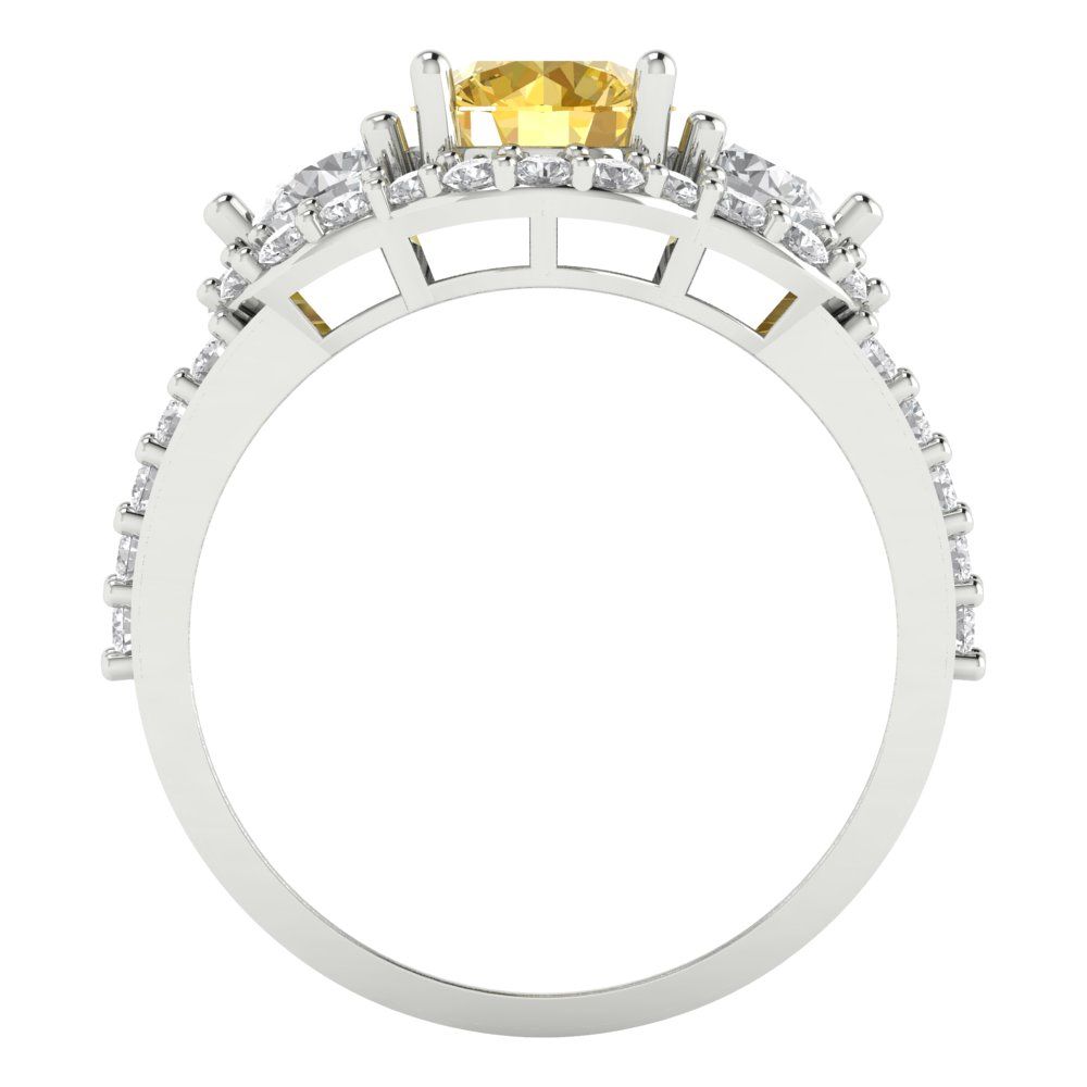 2.16 cttw Natural Citrine Three-Stone Engagement Ring - Solid White Gold (VVS1, Round Cut,6.5mm)